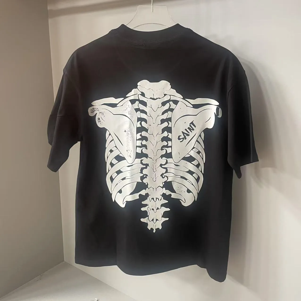 G117 Saint skeleton printed short sleeves P100 230g double yarn combed cotton S-XL